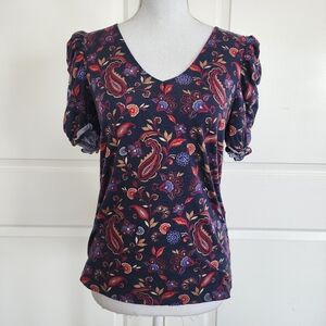 Loft Floral Paisley Puff Sleeve Top